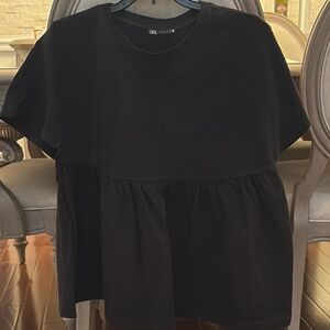 Zara Black Short Sleeve Peplum Women's Top